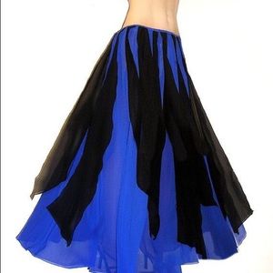 Ameynra Belly Dance Skirt Blue Black Chiffon with petals, New